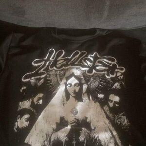 Black Graphic Tee with Religious Print